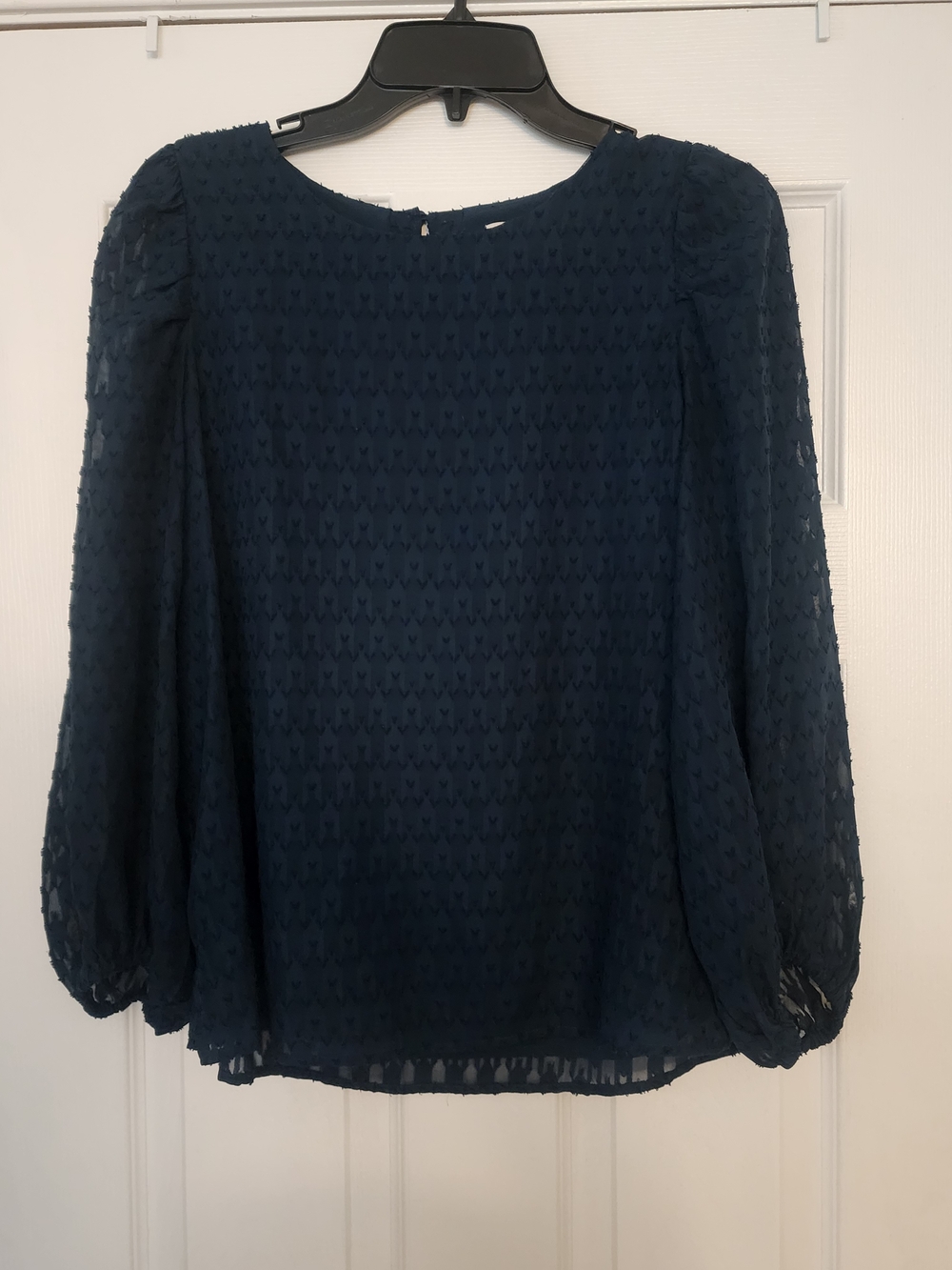 LOFT Navy Textured Long-Sleeve Blouse